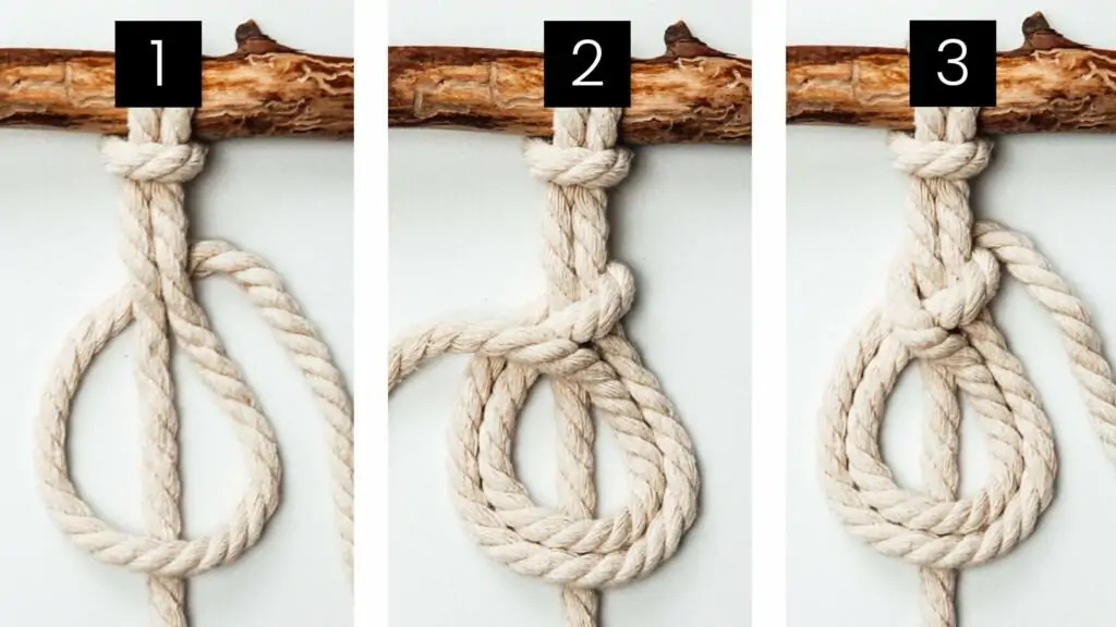 Schritt für Schritt Anleitung Pipa Knoten eins bis drei